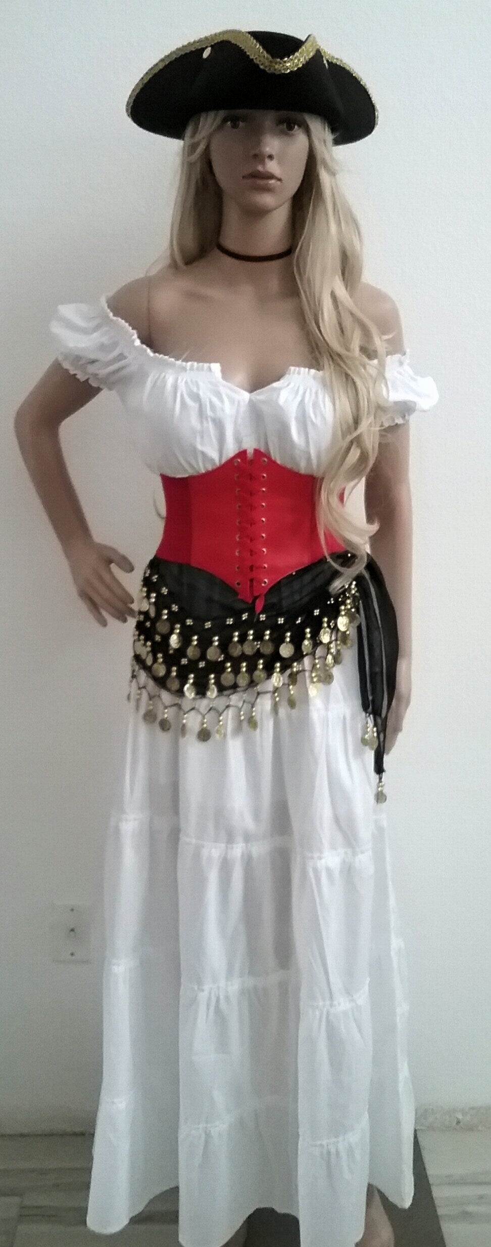 Pirate RENAISSANCE CORSET Belt Underbust Waist Cincher Steampunk Cosplay Costume Medieval RED