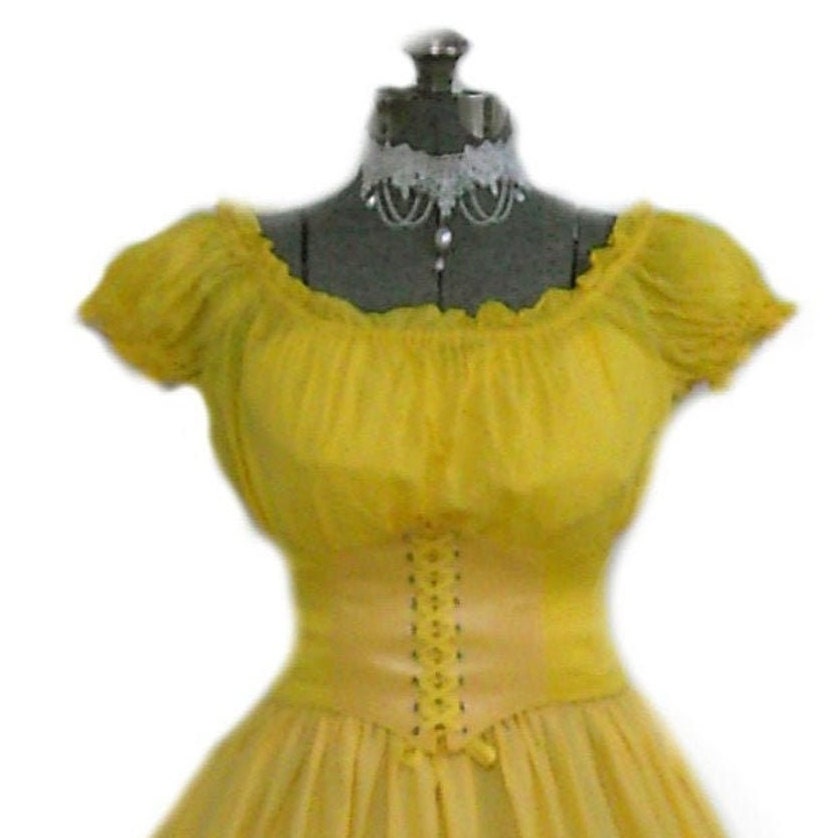 Yellow Renaissance Midriff Blouse BOHO Steampunk Belly Dance Wench Pirate Peasant Dirndl