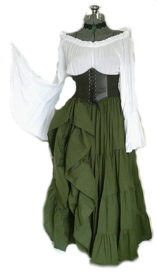 Green Renaissance Pirate Gypsy Dress Chemise Corset Outfit Waist Cincher 3 pcs Wench Steampunk Costume Medieval
