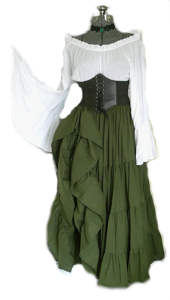 Complete Steampunk Costume 4 pieces Hi Low Skirt Choose Color 100% Cotton Hand Dyed Pirate Victorian Costume Medieval