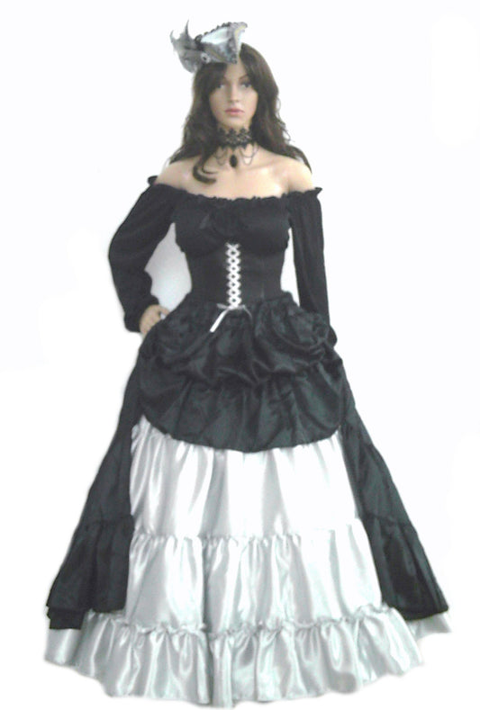 Pirate Dress Renaissance Corset Gown Steampunk Corset Costume Medieval Wench Pirate Hat Halloween Silver