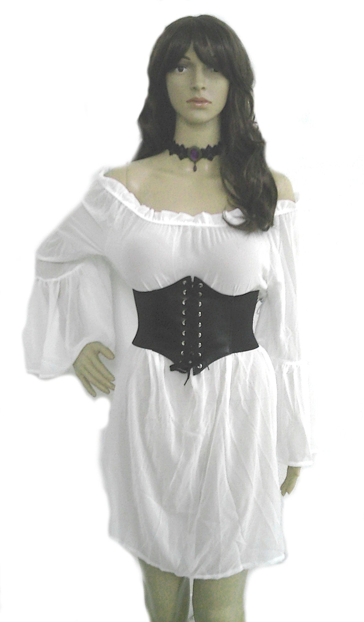 Green Renaissance Pirate Gypsy Dress Chemise Corset Outfit Waist Cincher 3 pcs Wench Steampunk Costume Medieval