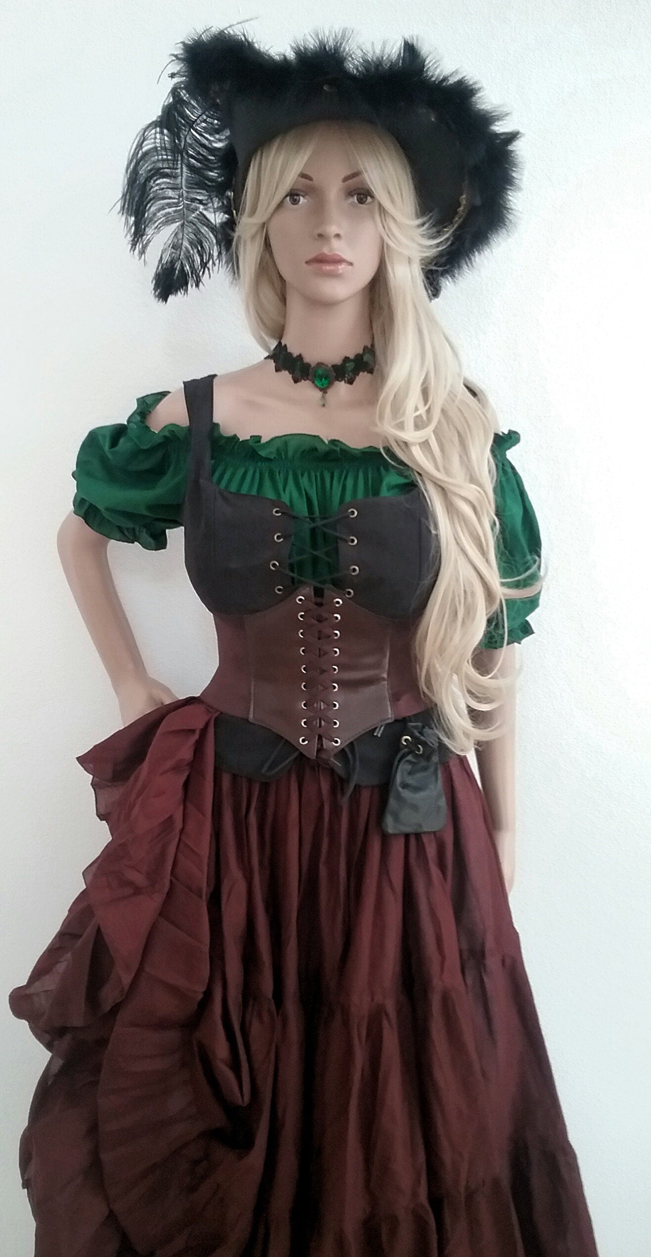 Pirate Dress Elvin Pixie Fairy Chemise Bodice Corset Skirt Renaissance Huntress Costume Cospaly Halloween Brown