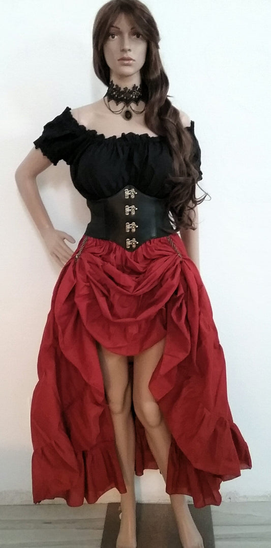 Complete Steampunk Costume 4 pieces Hi Low Skirt Choose Color 100% Cotton Hand Dyed Pirate Victorian Costume Medieval