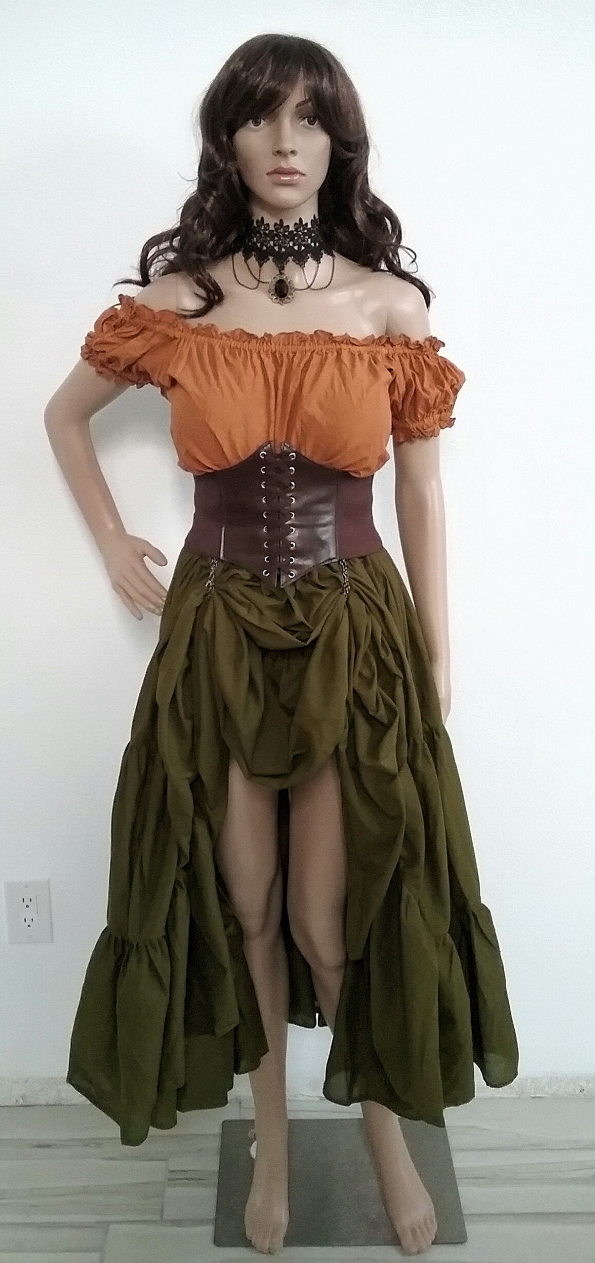 Complete Steampunk Costume 4 pieces Hi Low Skirt Choose Color 100% Cotton Hand Dyed Pirate Victorian Costume Medieval