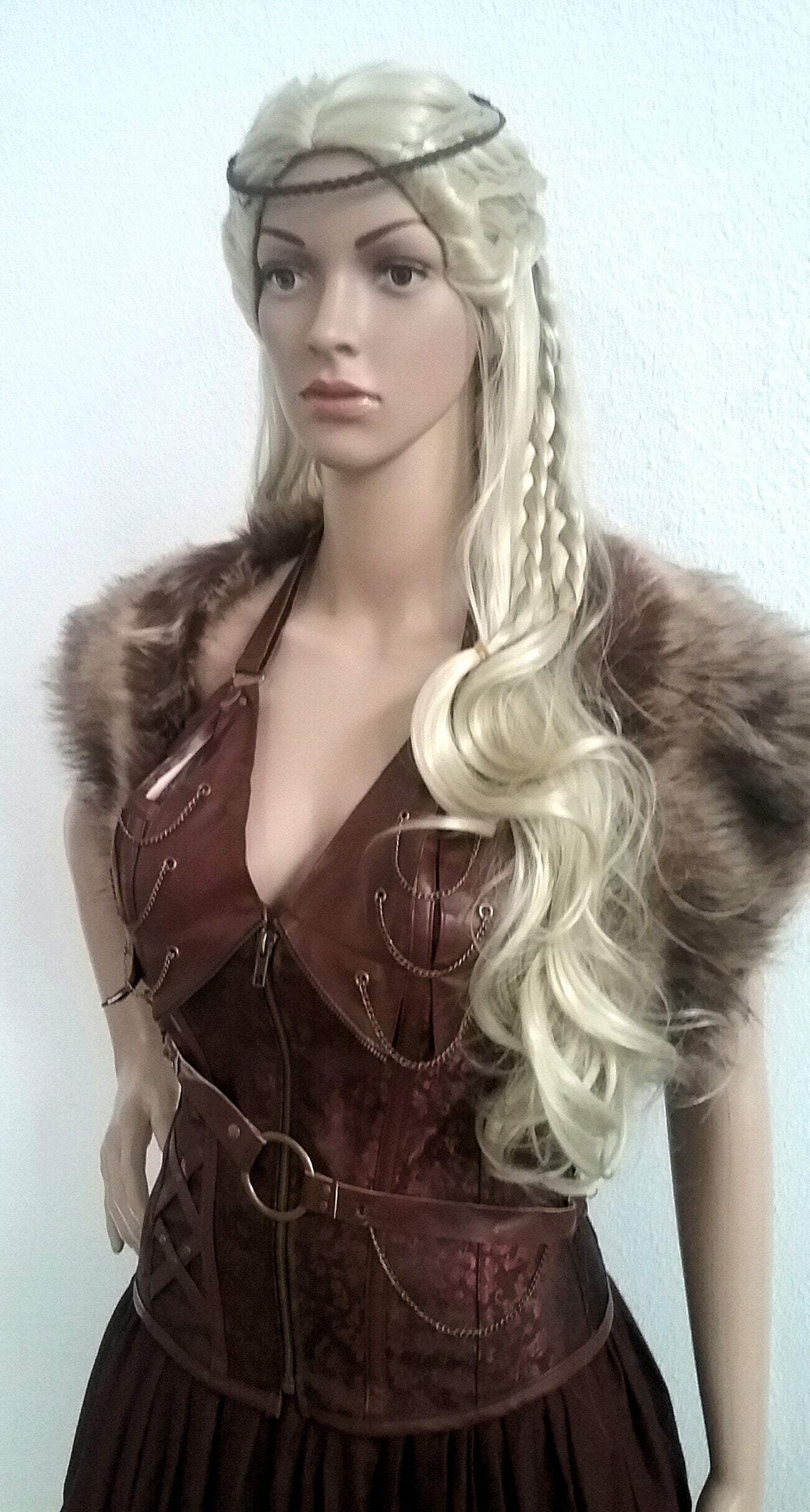 Lagertha Sheilmaiden Dress Warrior Viking Renaissance Fur Capelet Corset