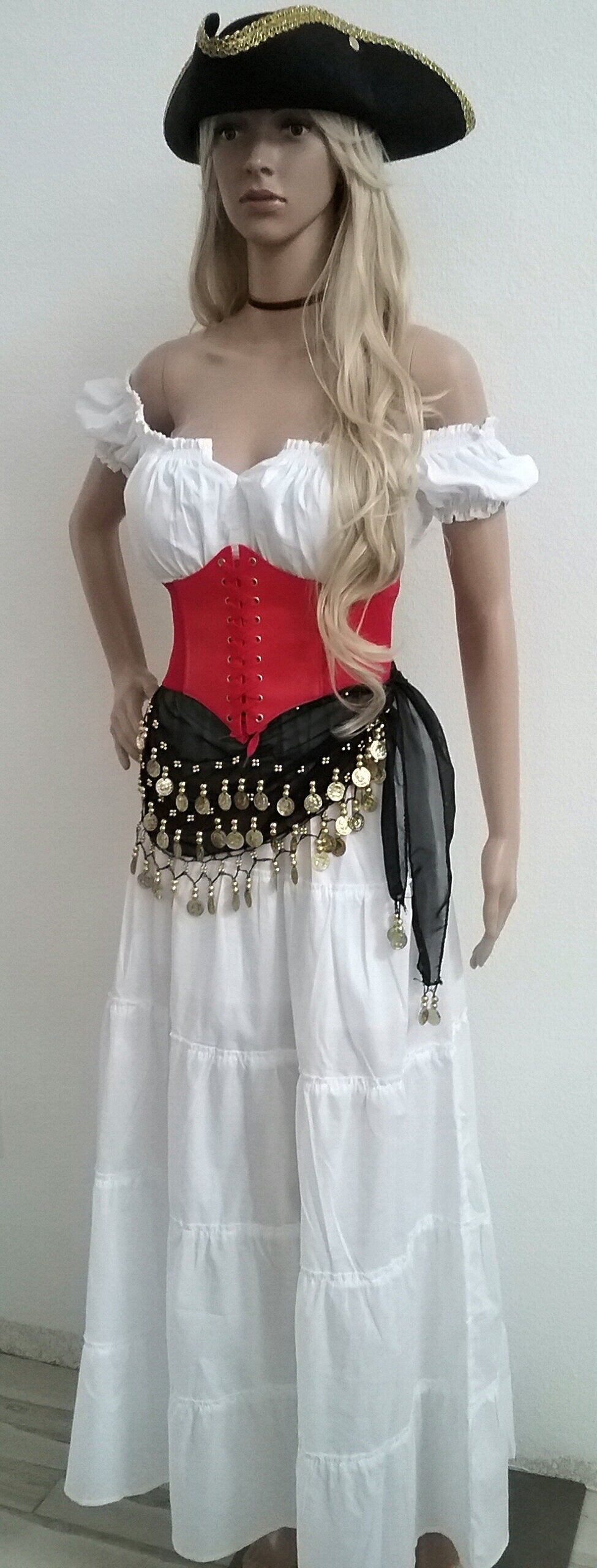 Pirate RENAISSANCE CORSET Belt Underbust Waist Cincher Steampunk Cosplay Costume Medieval RED