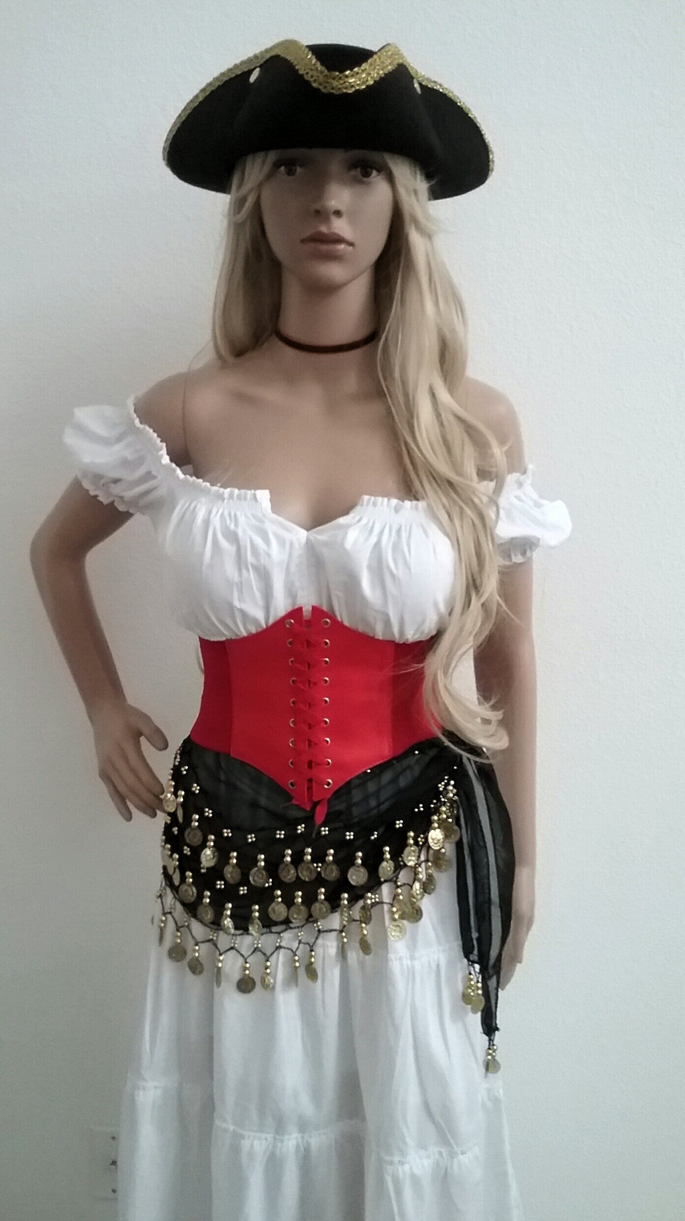 Pirate RENAISSANCE CORSET Belt Underbust Waist Cincher Steampunk Cosplay Costume Medieval RED
