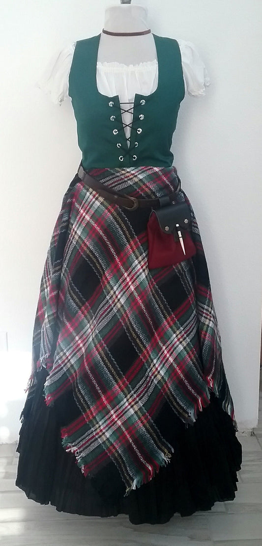 Cistom Made Celtic Tartan Renaissance Medieval Chemise Bodice Skirt Costume Cosplay Halloween Your Choice