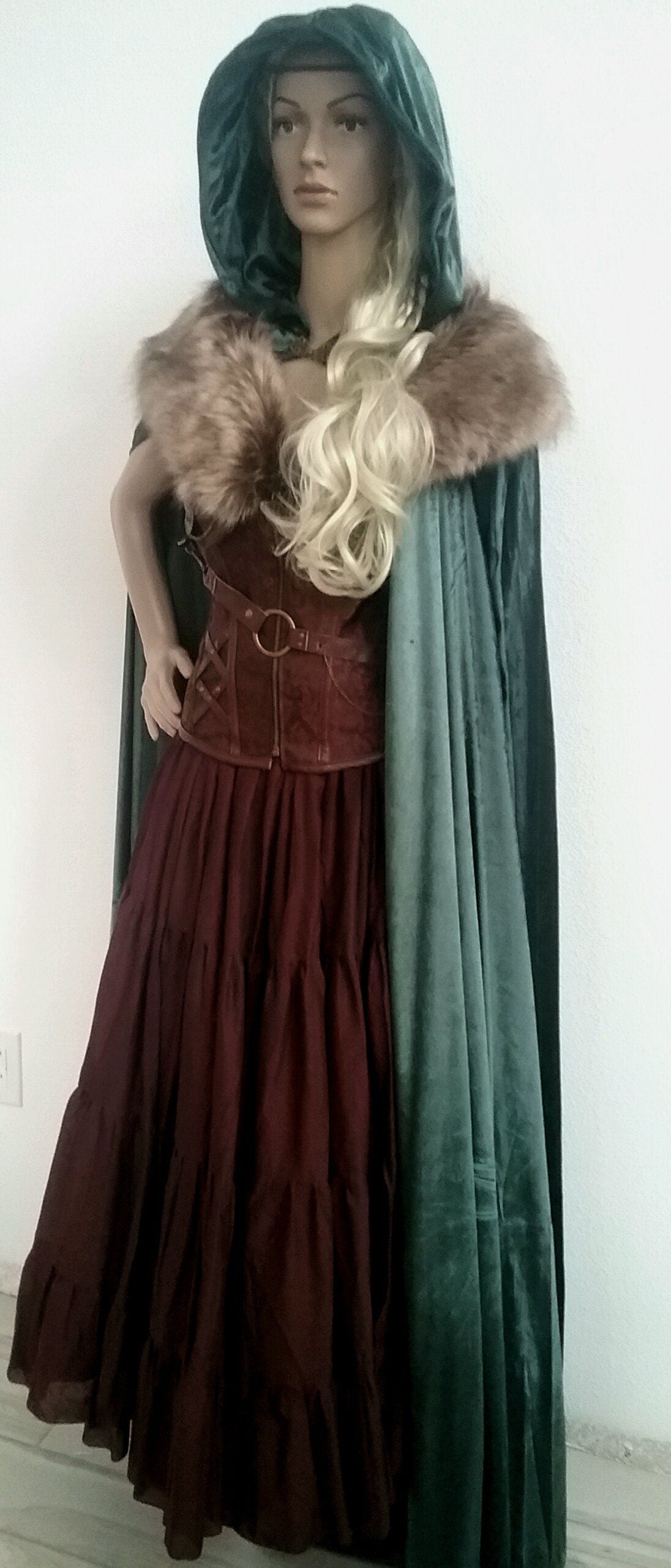 Lagertha Sheilmaiden Dress Warrior Viking Renaissance Fur Capelet Corset