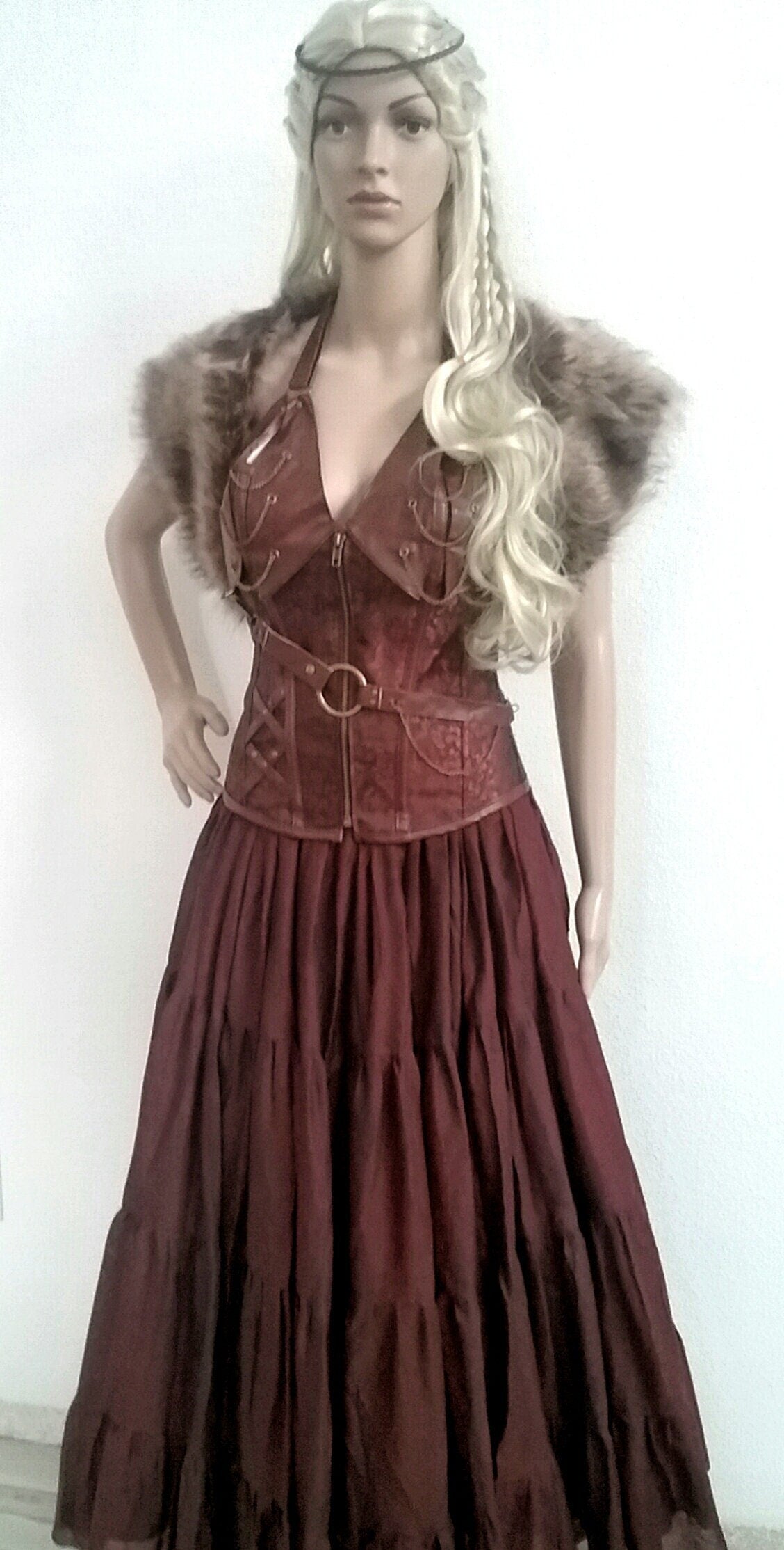 Lagertha Sheilmaiden Dress Warrior Viking Renaissance Fur Capelet Corset
