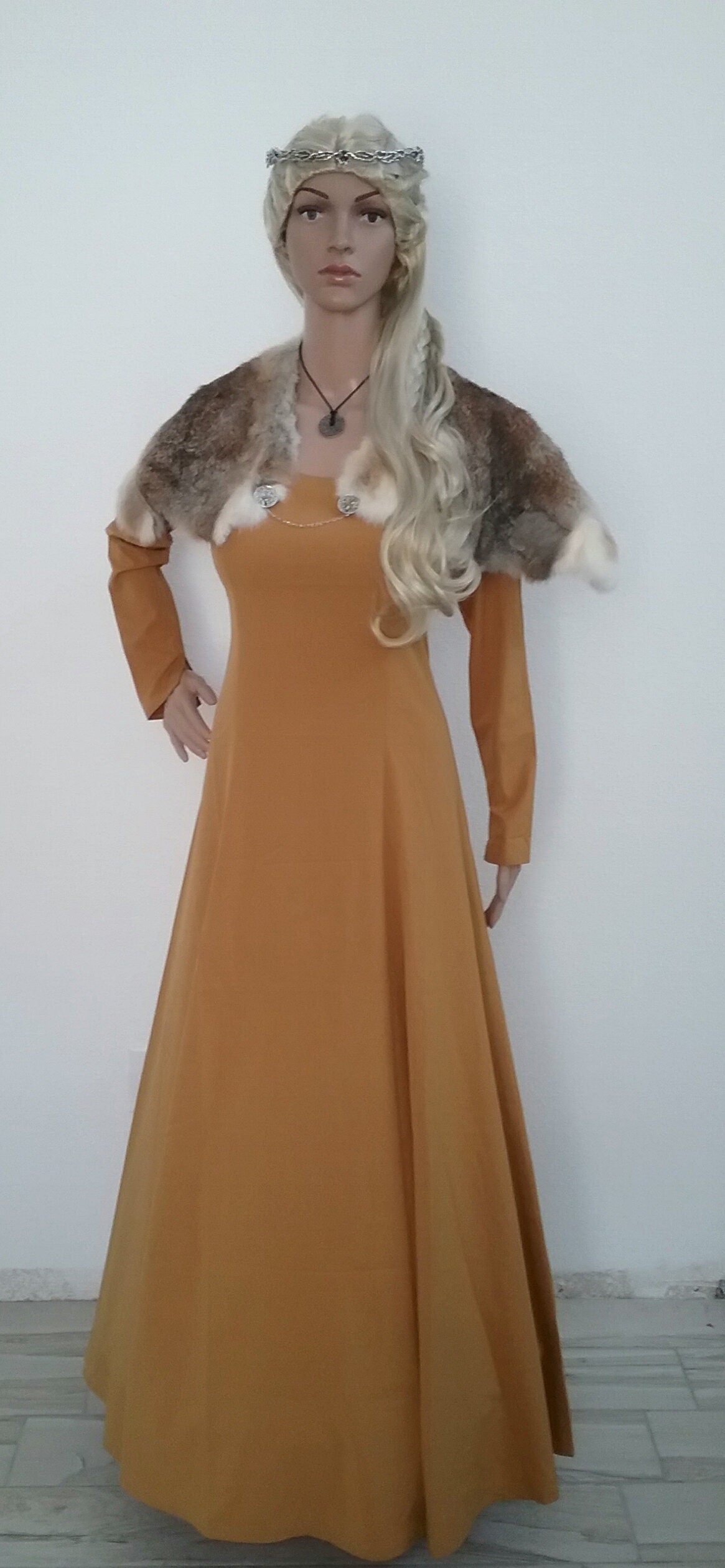 Viking Dress Real Rabbit Fur Mantle Celtic Medieval Barbarian Tribal Renaissance
