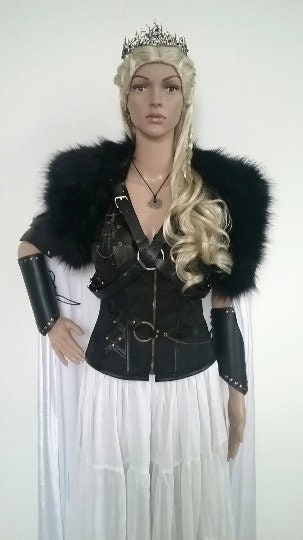 Lagertha Corset Sheilmaiden Warrior Viking Renaissance Fur Capelet Rnaissance Costume Medieval